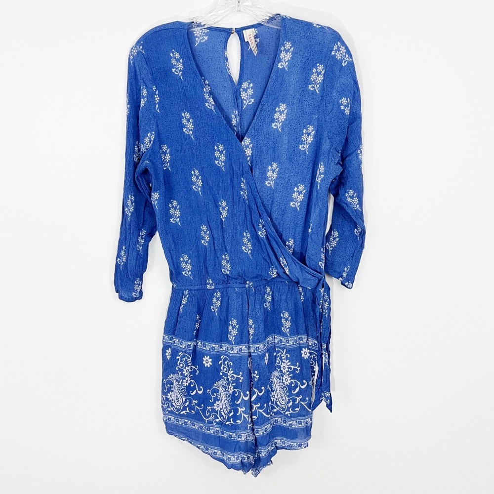 Raga Blue Floral Romper Medium